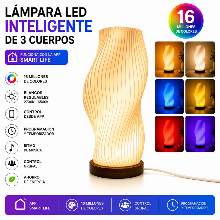Lámpara de tres cuerpos LED Inteligente de 27 cm Luz Cálida Ambiente Tipo Luna Real