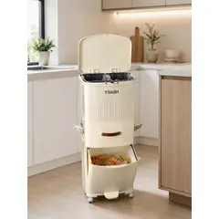 GENERICO - Tacho de Basura Multifuncional de 3 Niveles con Tapa Touch, Pedal y Ruedas Giratorias