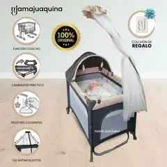 Baby - Cuna Corral Mecedora de Lujo «LAWRENCE» Beige con Colchón