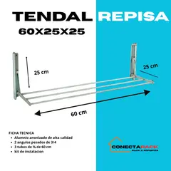 NACIONAL - Tendedero de ropa Tendel Repisa 60X25X25 Aluminio Anonizado.