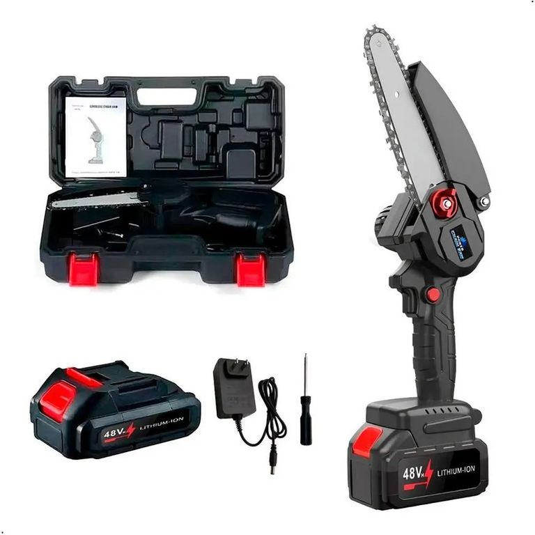 Minisierra a Cadena Recargable Inalámbrica Doble Batería 48v Color Negro