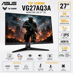 ASUS - MONITOR ASUS TUF GAMING VG27AQ3A 27 FAST IPS QHD 180Hz 1ms HDMI DP