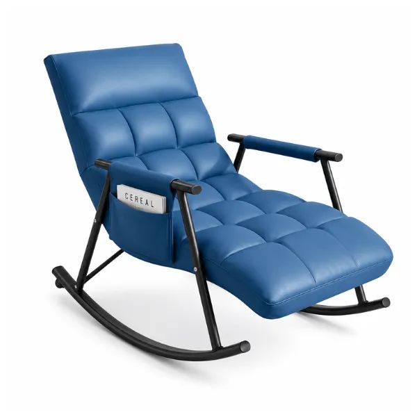 Sillón Sofa Reclinable Mecedora Ajustable Tela Acolchada Sala Dormitorio Azul