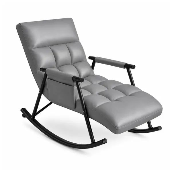 Sillón Sofa Reclinable Mecedora Ajustable Tela Acolchada Sala Dormitorio Gris