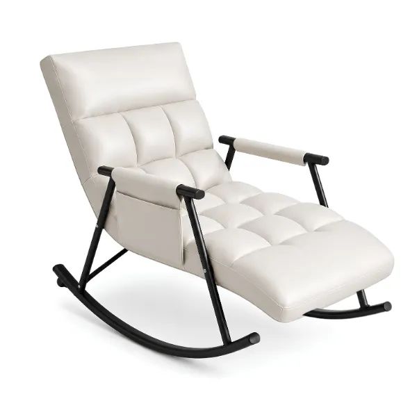 Sillón Sofa Reclinable Mecedora Ajustable Tela Acolchada Sala Dormitorio Perla