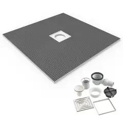 WARMUP - DUCHA RAS DE SUELO 90X90X3CM  XPS CON ACCESORIOS DE DESAGÜE, AISLAMIENTO IMPERMEABLE
