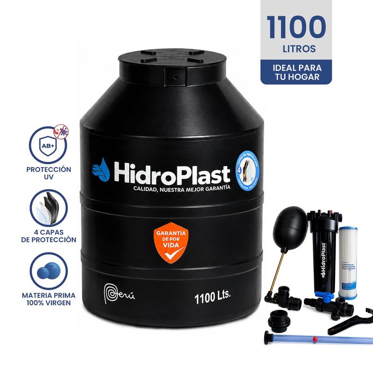 Tanque Hidroplast Negro 1100L + Accesorios