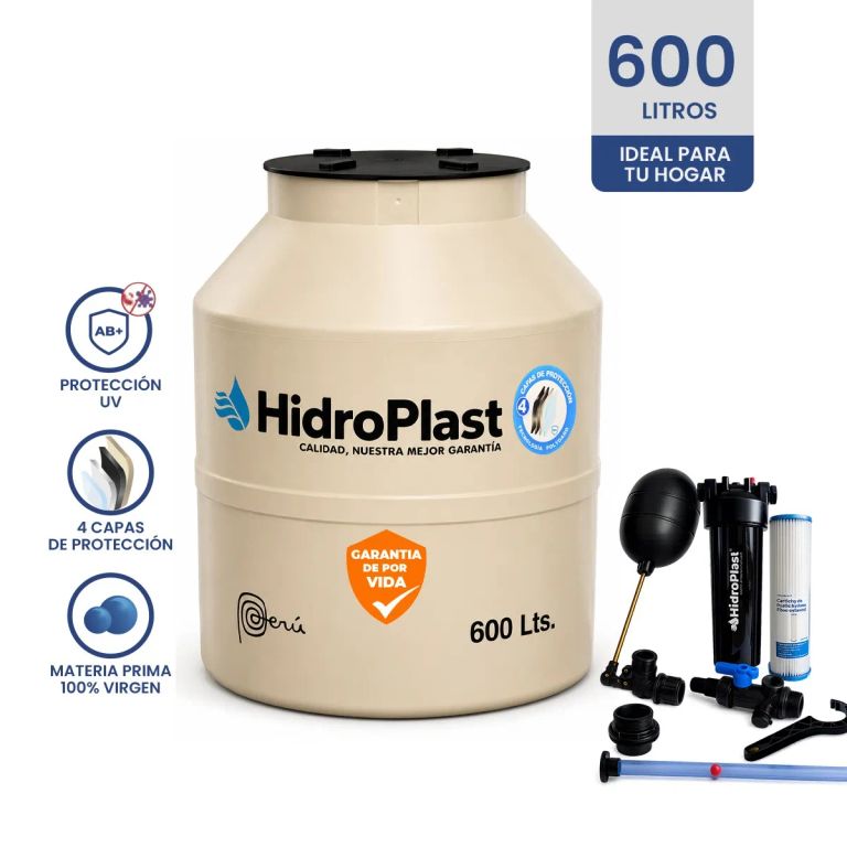TANQUE PARA AGUA DE 600 LTS ARENA + ACCESORIOS HIDROPLAST
