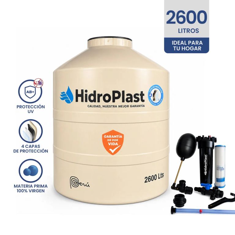 TANQUE PARA AGUA DE 2,600 LTS ARENA + ACCESORIOS HIDROPLAST