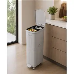 GENERICO - Tacho de Basura Doble Compartimento con Pedal y Ruedas Gris