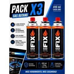 FIX - PACK DE 3 GAS BUTANO DE VALVULA ESPECIAL PARA COCINA Y SOPLETE