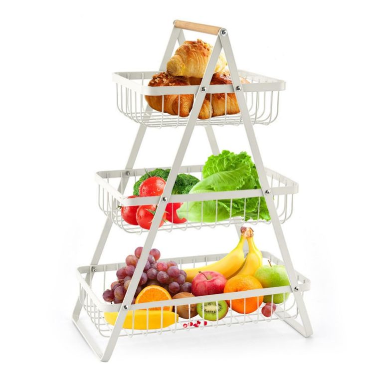 Frutero de 3 niveles cesta organizador de frutas blanco