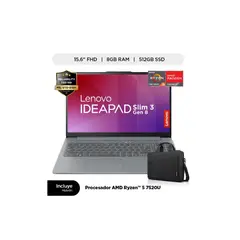 LENOVO - Lenovo IdeaPad Slim 3 AMD Ryzen 5 7520U, 15.6" FHD, 8GB DDR5, SSD 512GB, Windows 11 Español, Gris artico, Maletin