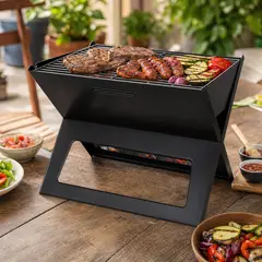 GENERICO - Parrilla Portatil a Carbon de Acero Negro 45 cm