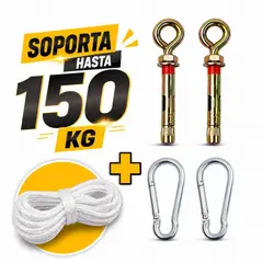 HAMACAS LIZARASO - Sujetador Perno Armella para Hamaca 150 Kg – Kit Completo con Gancho y Soga para Pared y Techo