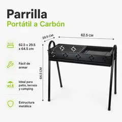 GENERICO - Parrilla Portátil a Carbón 62.5 cm Negra para Patio y Camping