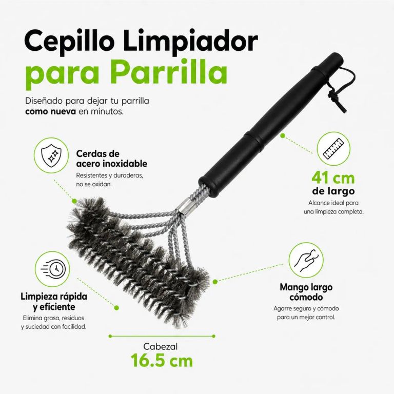 Cepillo Limpiador para Parrilla 41 cm con Cerdas de Acero Inoxidable