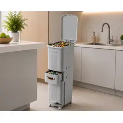 GENERICO - Tacho de Basura Multiuso 3 Compartimentos con Pedal y Ruedas Gris