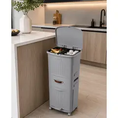 GENERICO - Tacho de Basura 3 Niveles con Tapa Touch, Pedal y Ruedas Giratorias Gris Multifuncional