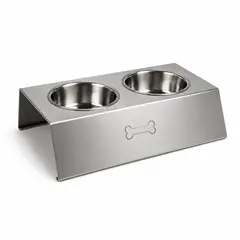 GENERICO - Comedero Elevado Doble para Perro Pequeño en Acero Inoxidable AISI 304