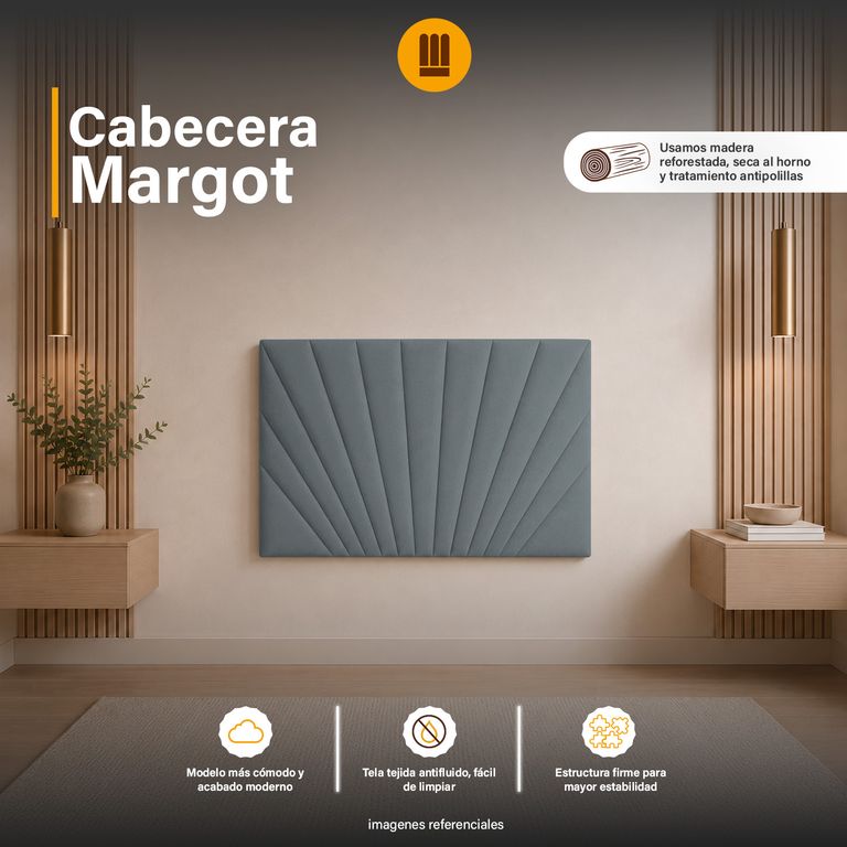 Cabecera Tapizada Aérea Margot - 1.5 plz - Gris Oscuro