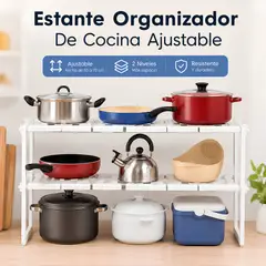 GENERICO - Estante Multiusos Organizador De 2 Niveles Ancho Ajustable Para Cocina, Lavadero, Oficina, Baño - Blanco