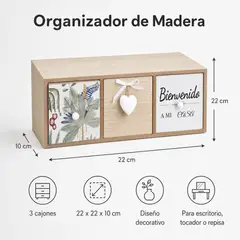 GENERICO - Cajonera Organizadora de Madera 3 Cajones 22 x 22 x 10 cm Decorativa