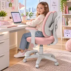 GENERICO - SILLA OFICINA ESCRITORIO GIRATORIO ERGONOMICA REPOSABRAZOS ABATIBLE NIÑOS ROSADO