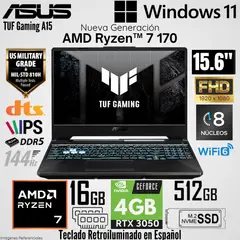 ASUS - Laptop Asus TUF Gaming A15 FA506NCQ-HN013W AMD Ryzen 7 170 16GB RAM 512GB SSD RTX 3050-4GB 15.6"  FHD
