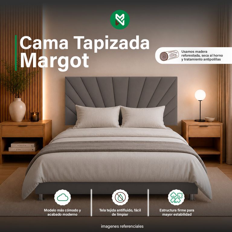 Cama Tapizada Margot - 1.5 Plz - Beige Oscuro