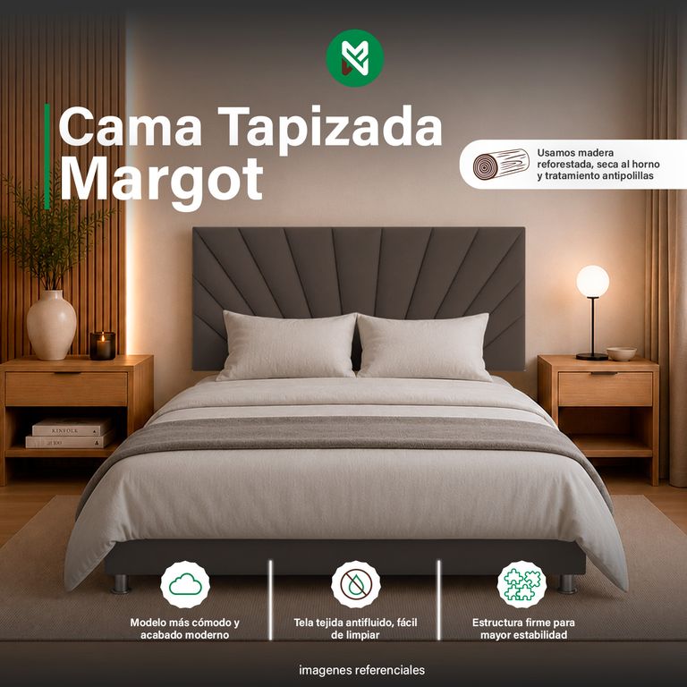 Cama Tapizada Margot - 1.5 Plz - Marrón