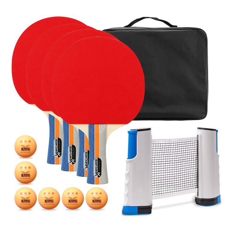 Set de Ping Pong Completo – 4 Raquetas + Red Retráctil + 6 Pelotas + Estuche