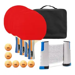 Winner - Set de Ping Pong Completo – 4 Raquetas + Red Retráctil + 6 Pelotas + Estuche