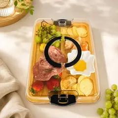 GENERICO - Tabla para Picnic de Bambú con Tapa Acrílica y Asas