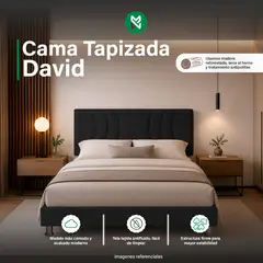 MUEBLES MACRUMO - Cama Tapizada David - 1.5 Plz - Negro