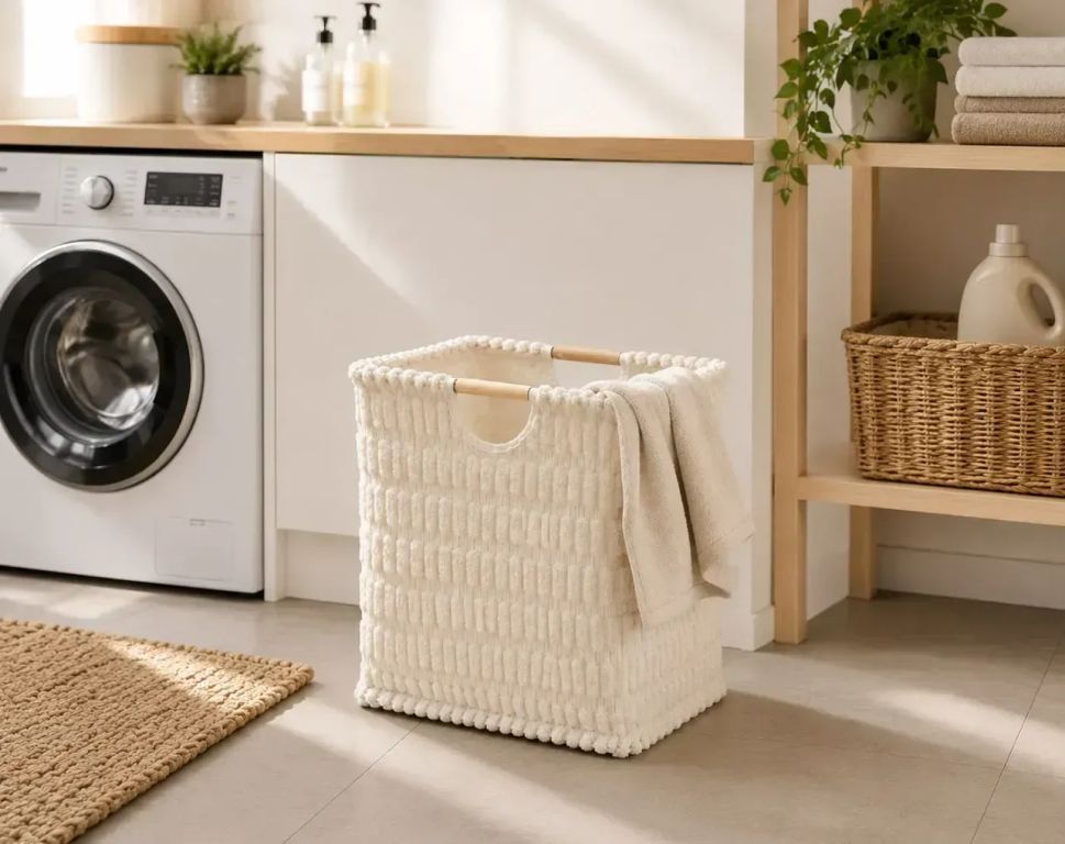 Cesta de Ropa Plegable con Asas de Madera