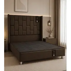BARAKA HOME - CAMA TAPIZADA MILAN + BASE DE CAMA KOLPA 2 PLZ - CHOCOLATE