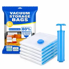 GENERICO - Bolsas al Vacío para Ropa Set x5 con Bomba Manual Ahorra 80% Espacio para Viaje y Hogar