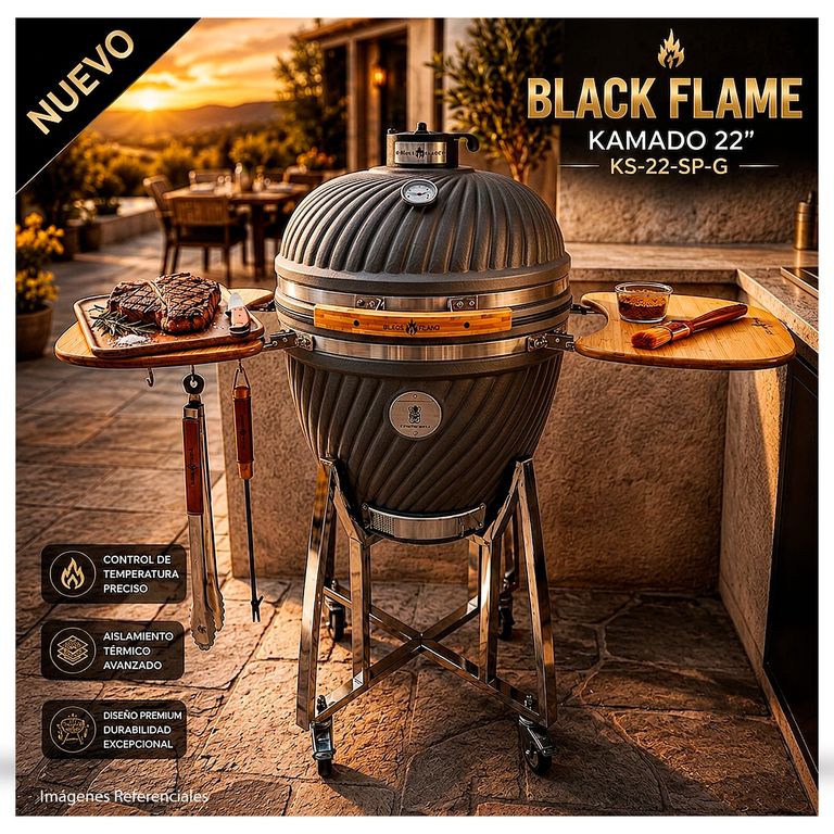 Parrilla Kamado BLACK FLAME 22 KS-22-SP-B GRIS Modelo Nuevo