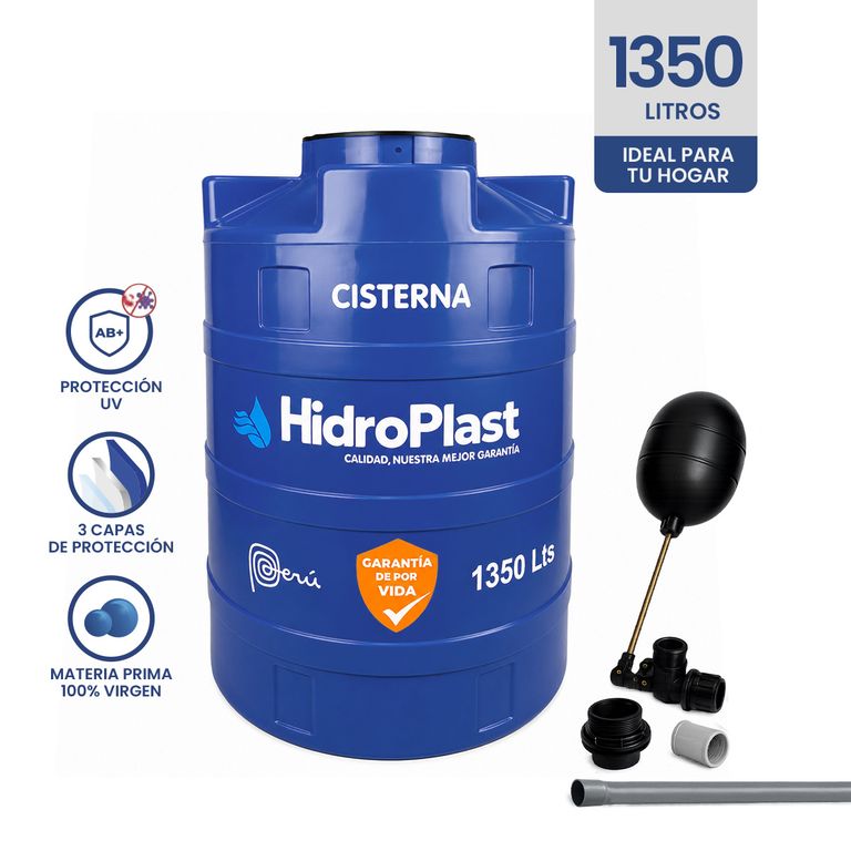 Cisterna para Agua Hidroplast 1350 L Azul + Kit de Accesorios