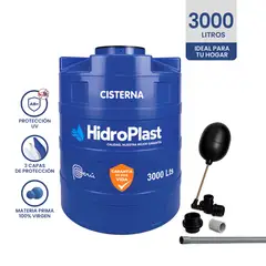 HIDROPLAST - Cisterna para Agua Hidroplast 3000 L Azul + Kit de Accesorios