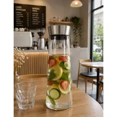 GENERICO - Jarra de Vidrio Borosilicato 1.6L con Tapa de Acero Inoxidable