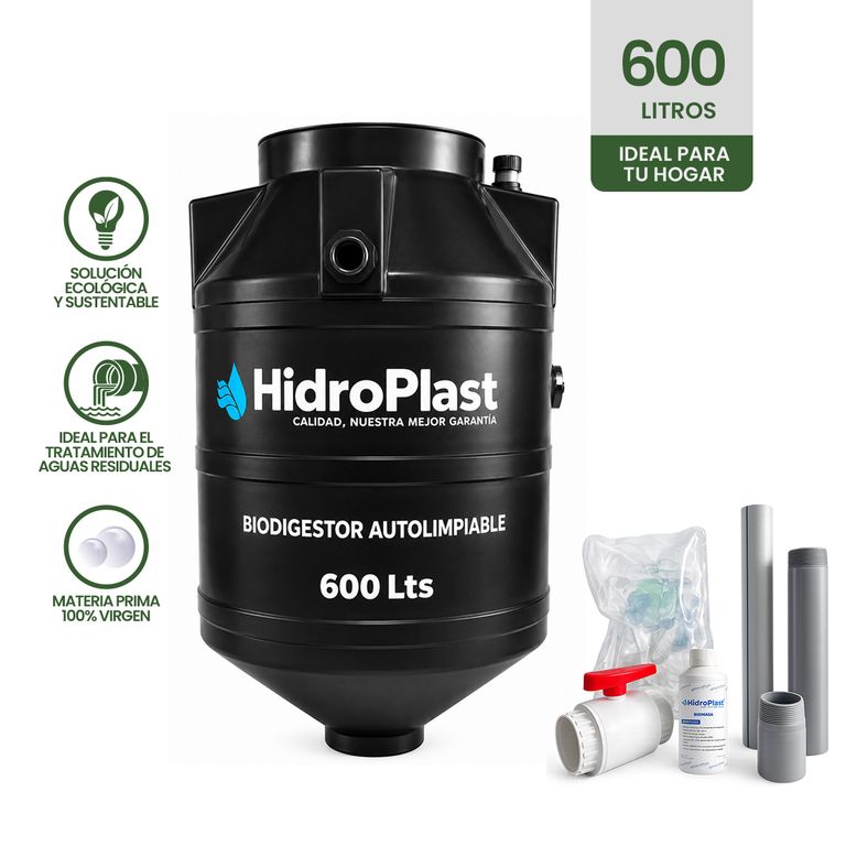 Biodigestor Autolimpiable Hidroplast 600 Litros + Kit de Accesorios