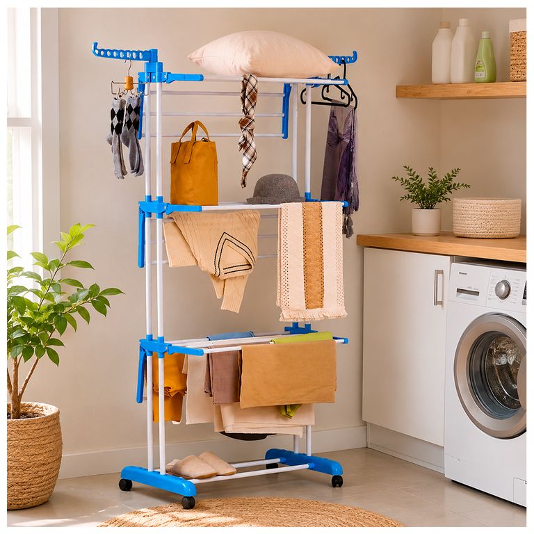 Tendedero de Ropa Plegable 4 Niveles con Ruedas Giratorias y Soporte 60kg