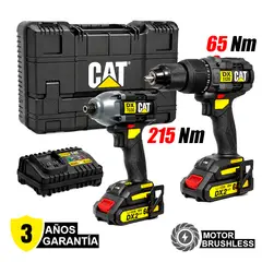 GENERICO - Combo Kit Caterpillar Taladro Percutor ½ + Atornillador de Impacto ¼ 2Bat x 2Ah Brushless