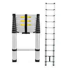 BUYPAL - Escalera 10 Pasos Telescopica Retractil de Aluminio 3.20 m Antideslizantes