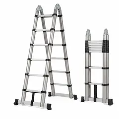 BUYPAL - Escalera 12 peldaños 3.8m Telescopica Multiposición de Aluminio