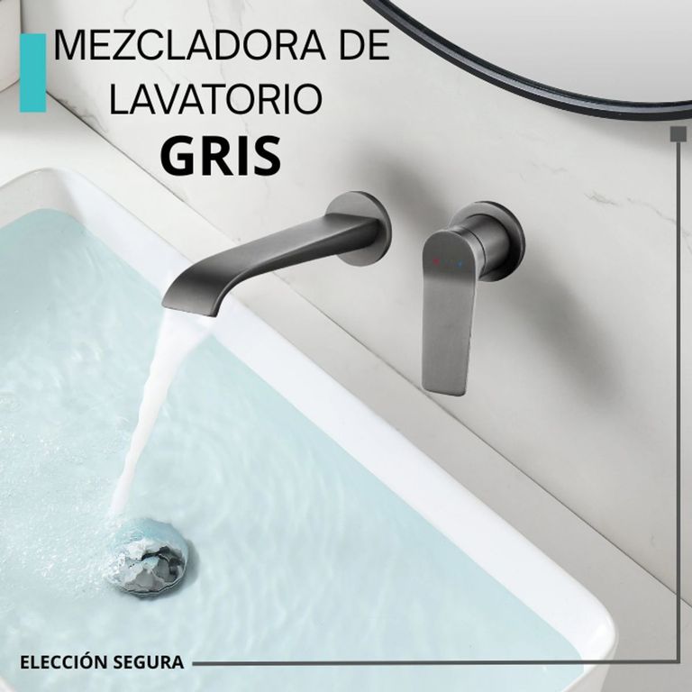 MEZCLADORA MONOCOMANDO DE LAVATORIO A PARED GRIS M7403