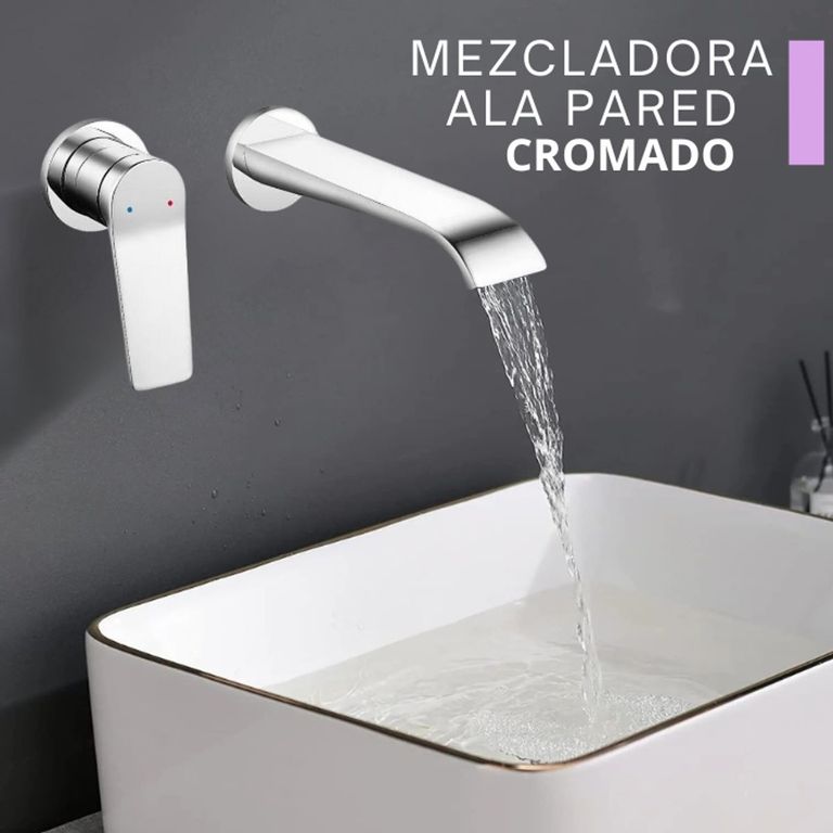 MEZCLADORA MONOCOMANDO DE LAVATORIO A PARED CROMADO M7400