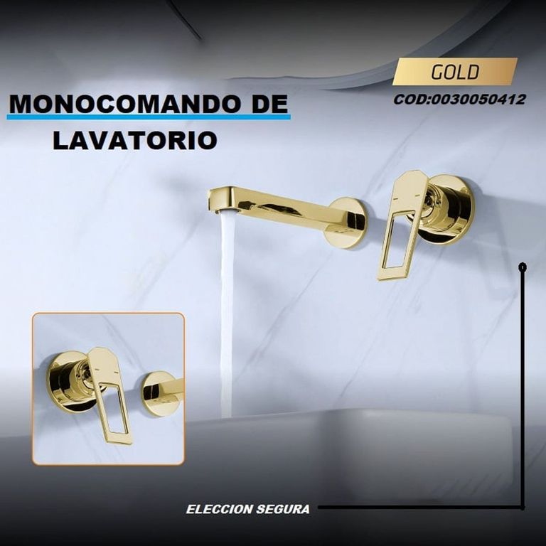 MEZCLADORA MONOCOMANDO DE LAVATORIO A PARED DORADO